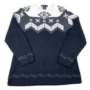 Eagles Eye Sweater Women Medium Blue Gray Acrylic Knit Nordic Main Line Ladies